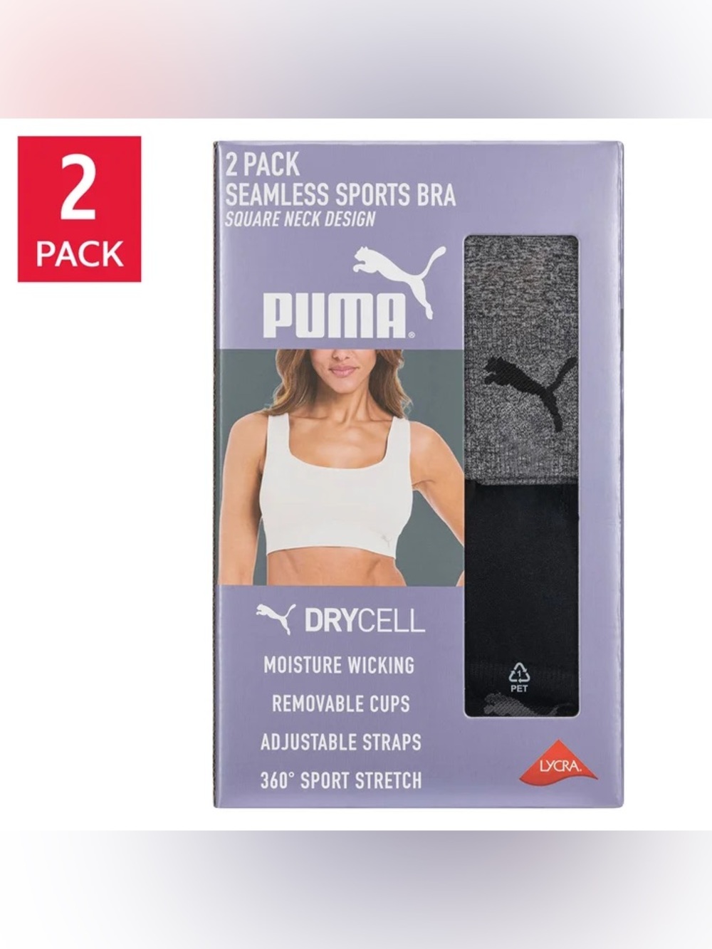 NWT Puma 2-Pack Seamless Sports Bras in Gray & Black